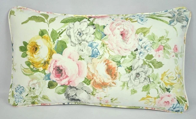 Self Corded Pillow made w Ralph Lauren Home Lake White Floral Rose Fabric 20x12