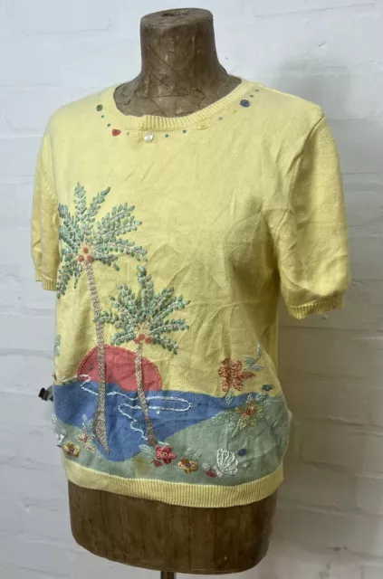 Woman’s Vintage Alfred Dunner Beach Sunset Scene Jumper Sweater Medium Petite