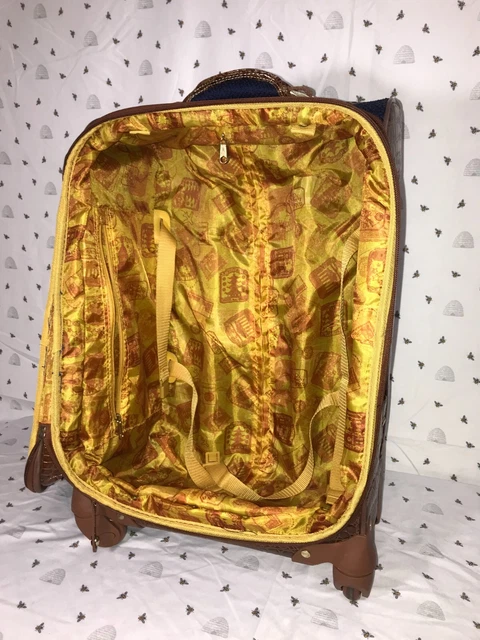 Samantha Brown Spinner Suitcase Luggage brown leather and blue Softside fabric  2