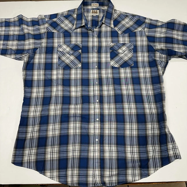 Ely Cattleman Pearl Snap Shirt Tall Man Size XXLT Collar Checkered Short Sleeves Ely Cattleman Pearl Snap Shirt Tall Man Size XXLT Collar Checkered Short Sleeves