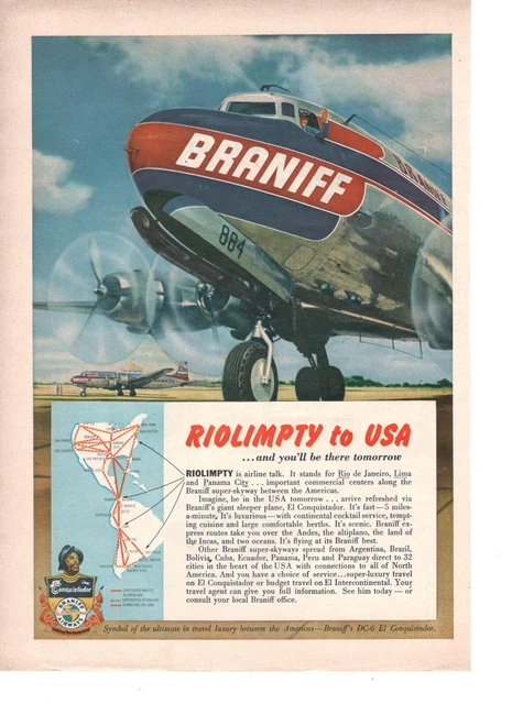 Affiche Vintage Braniff Airways Rio - Poster 50x70cm Haute Qualité - Neuf