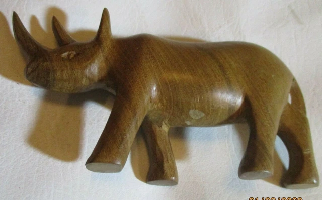 Vintage Hand Carved African Rhinoceros Hard Wood Mahogany Beautiful Grain