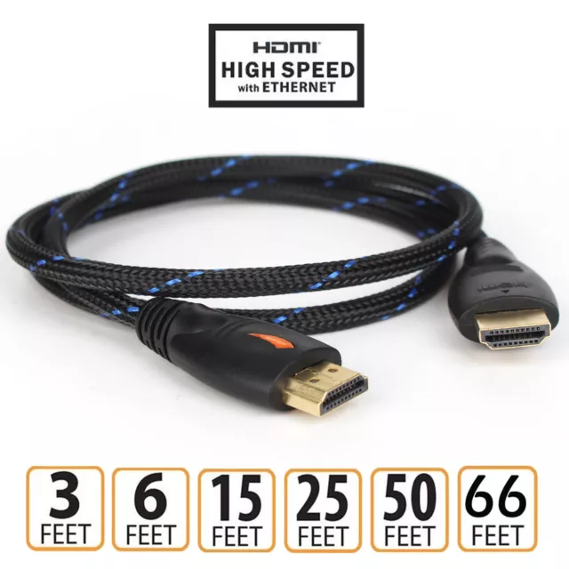 Slim High Speed HDMI Cable Gold Plated Connection with Ethernet 1080P 10ft Lot