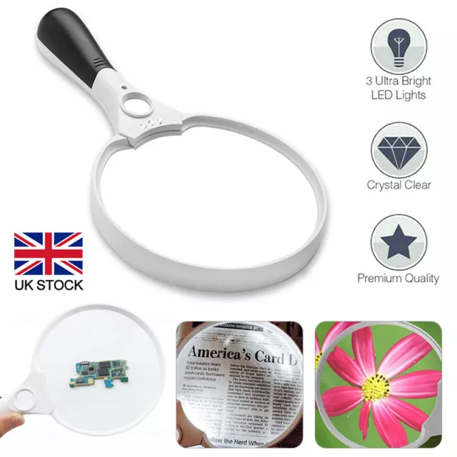 25X Magnifying Glass Extra Reading Magnifier 3-LED Light Jewelry Large Handheld