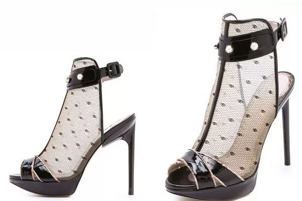 $960 New Jason Wu Runway Stella Lace Nude Black Ankle Strap Pearls Heels Shoes