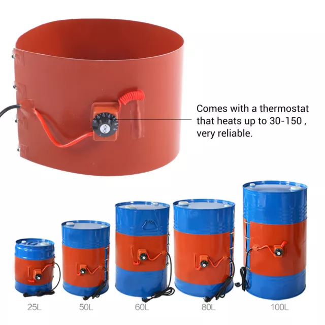 50~200L 1000W/1200W/2000W Drum Pail Heater Oil Drum Heater Silicone Heating Pad 2