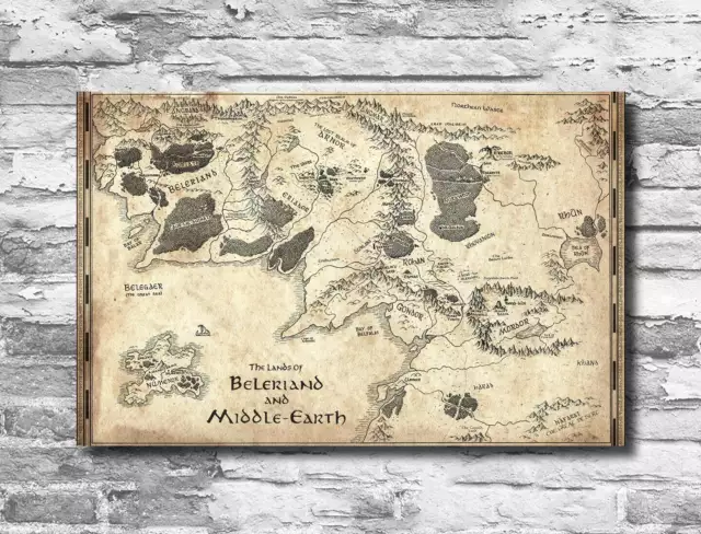 Lord of the Rings Middle Earth and Beleriand Map Fantasy Poster Print