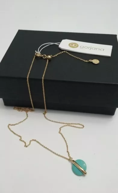 Gorjana Brinn  Green Turquoise Pendant Slider Necklace 18" 18K Gold-plated New