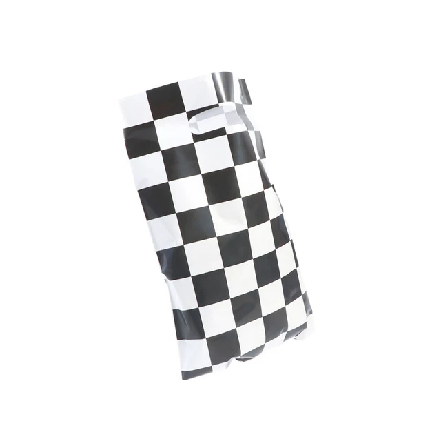 50 un. Bolsa de regalo con tema de autos de carreras en blanco y negro impresión a cuadros Total de embalaje
