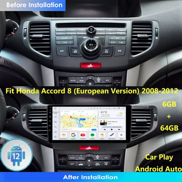 Android 12 Car Stereo Radio Navi CarPlay Für Honda Accord 8 2008-13 GPS WiFi 64G