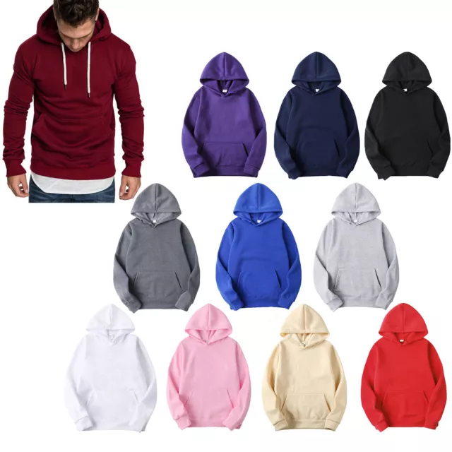 US Men's Plain Pullover Hoodie Casual Hooded Sweatshirt Long Sleeve Classic Top