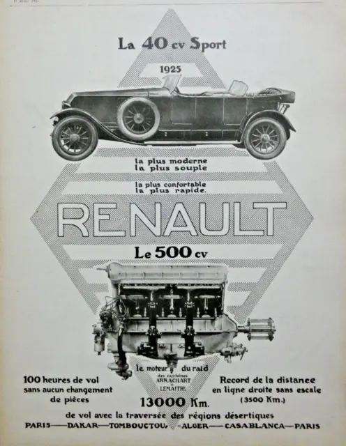 1925 Automobiles Renault La 40 Hp Sport Press Advertisement - Le 500 Hp