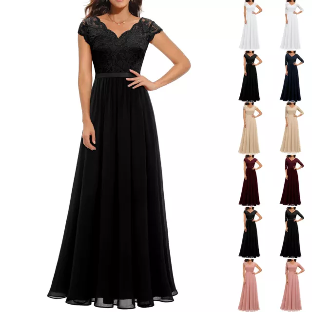 Women Formal Lace Dress Long Maxi Evening Party Prom Bridesmaids Wedding Dresses