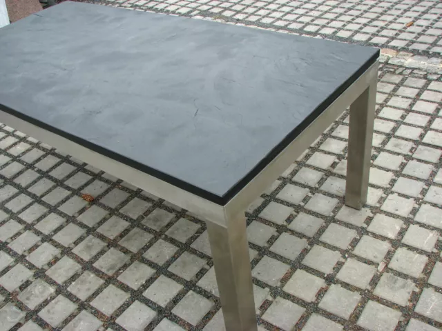 stabiler Terrassentisch/ Esstisch mit Schieferplatte schwarz 180x90 +Edelstahl 3