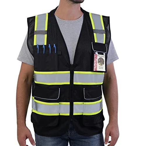 Neopelta Reflective Safety Vest Black Mesh, High Visibility Vest with Pockets