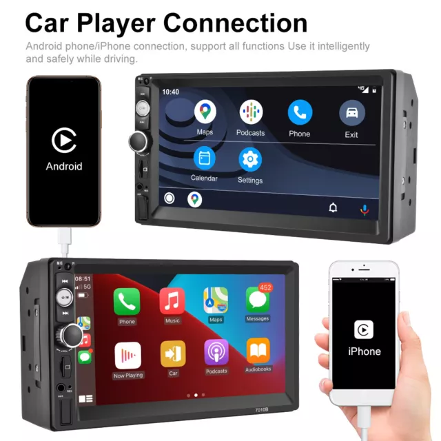 7" Double 2 Din Apple CarPlay Android Auto Car Stereo Radio Bluetooth FM USB AUX 2