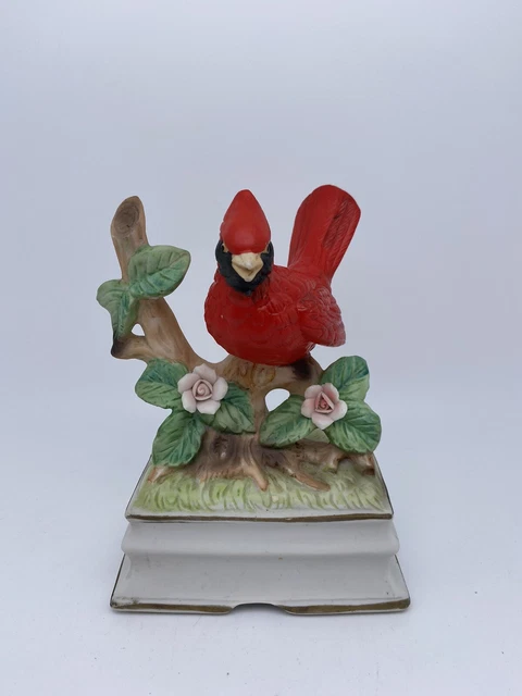 Vintage 6" Towle Porcelain Cardinal Bird Music Box Figurine You Are My Sunshine