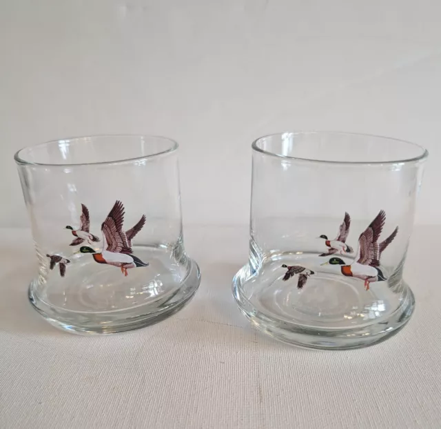 Vintage Avon Chesapeake Flying Mallard Ducks Whiskey Glasses Set Of 2 (8 Oz)