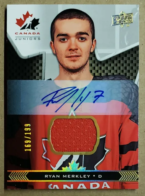 2018 Ryan Merkley Ud Team Canada Autographed & Game Used Mem Card #27 #/199