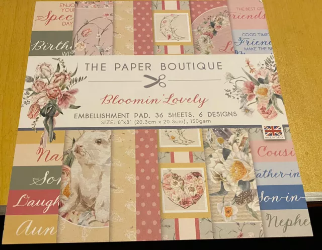 The Paper Boutique - Bloomin’ Lovely Embellishment Pad - 8x8 36 Sheets - New
