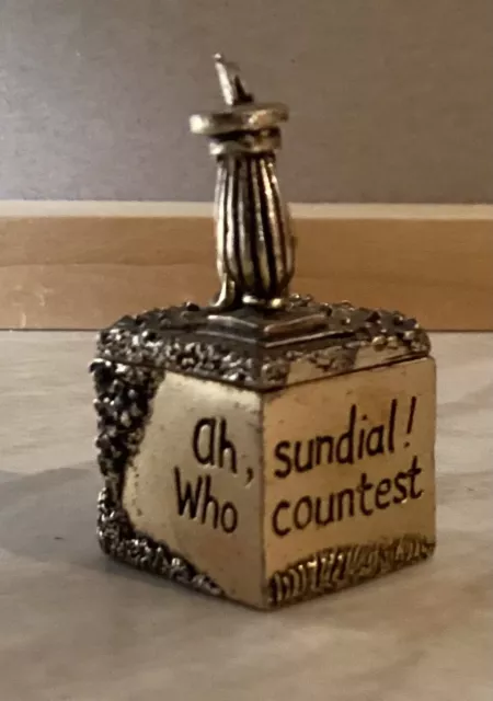 Miniature Pewter Tooth Fairy Box With Sundial And Cat.