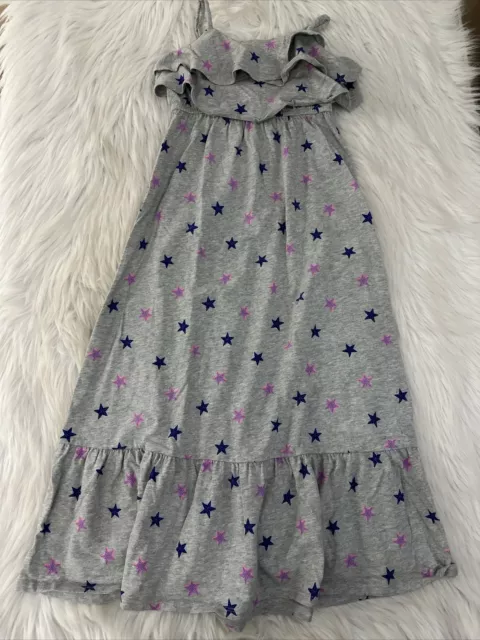 Cat Jack Girls M 7/8 Gray Star Print Maxi Dress Sleeveless Ruffle