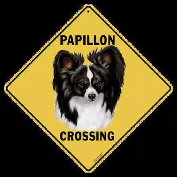 Papillon Dog Metal Crossing Sign 16 1/2" x 16 1/2" (HANGING) Diamond shape