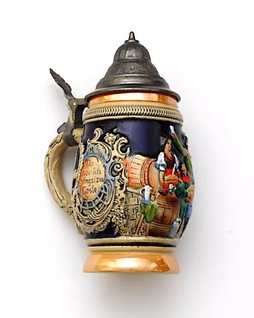 Vintage Hoffritz Western Germany DBGM 8" Ceramic with Pewter Top Beer Stein