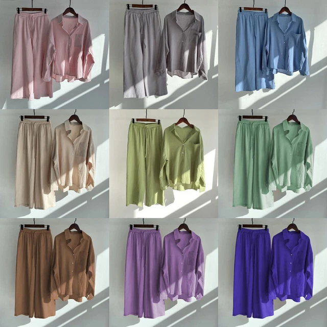 S-5XL Plus Size Womens Two Piece Pants Set Spring Summer Cotton Linen Outfits