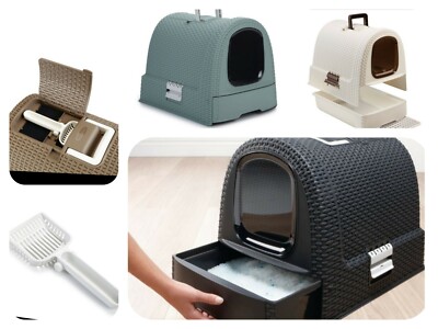 Cuccio LETTIERA BOX CUCCIA TOILETTE PER GATTI EFFETTO RATTAN ANTRACITE CURVER KETER 