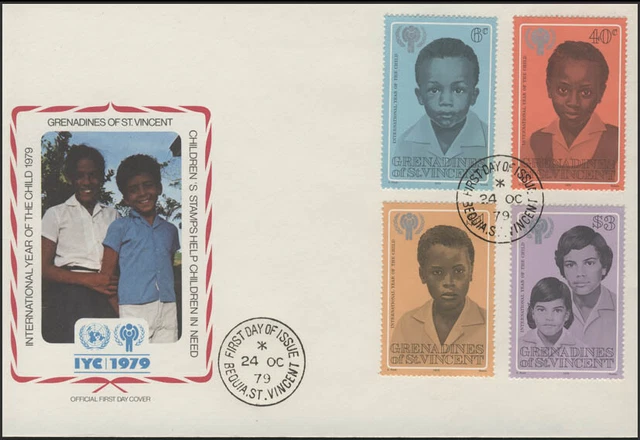 Saint Vincent and the Grenadines: Children's Faces, 8 Values on 2 Jewelry FDC