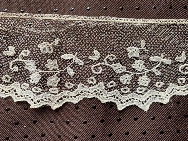 Early 19th C. Antique Needle Lace Edging - Floral design 110cm by 5.5cm