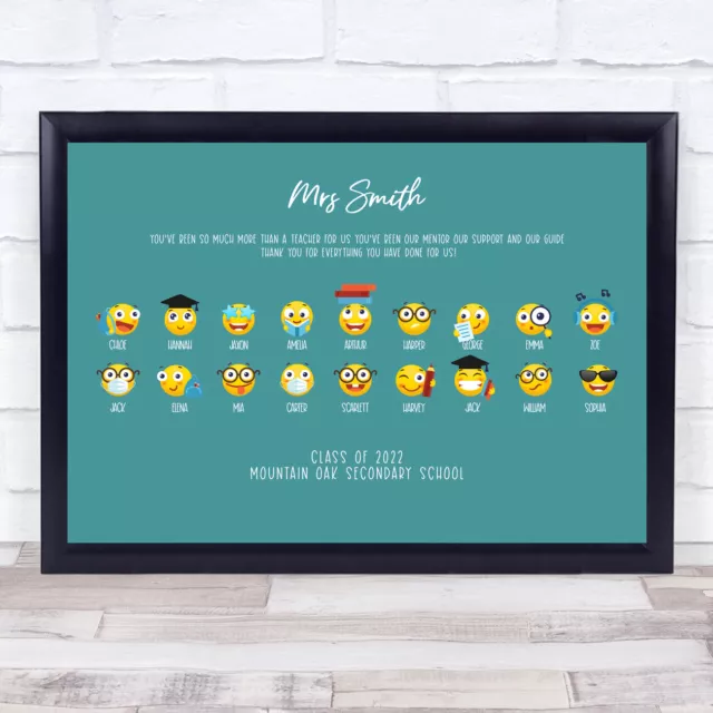 Class Emojis Names Thank You Teacher Personalised Wall Art Gift Print