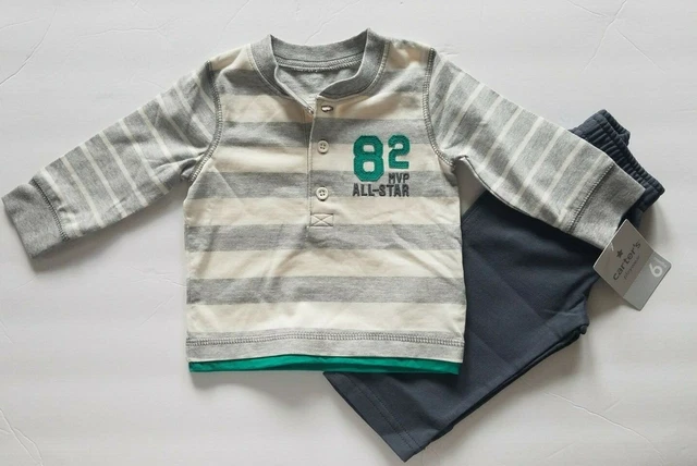 NWT Carters Set Pants Long Sleeve Henley Set Infant Boy's Sz 6 mos NEW 2 pc Set
