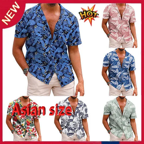 Camicia Abbottonata Hawaiana A Maniche Corte Da Uomo T-Shirt Casual Da ☆