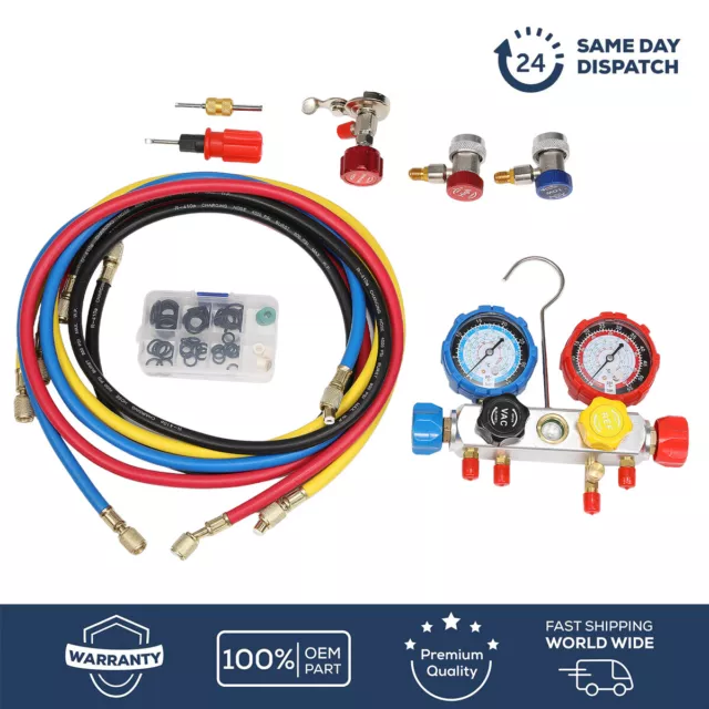 HVAC Manifold Gauge Set w/ 5 FT Hose Air Conditioning A/C Refrigeration Kits UK