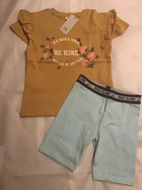 River Island Mini Girls Aged 2-3 Years Blue Cycling Shorts Outfit BNWT
