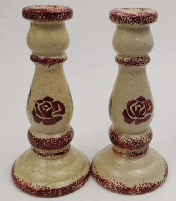 Wang's International Candlesticks Candle Holders Red Rose Sponge 7.75" tall