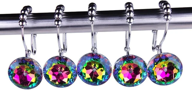 Colorful Diamond Crystal Shower Curtain Hooks Decorative 12 Pcs