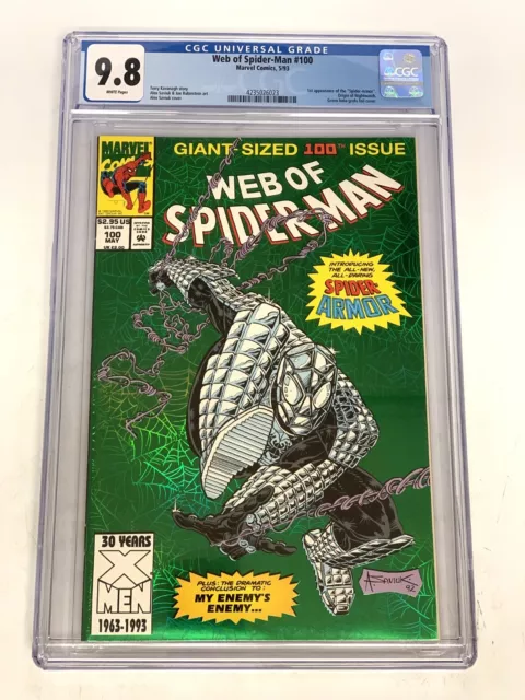 Web of Spider-Man (vol.1) #100 CGC 9.8 Foil Cover 1993! 1st Spider-Armor 🔑