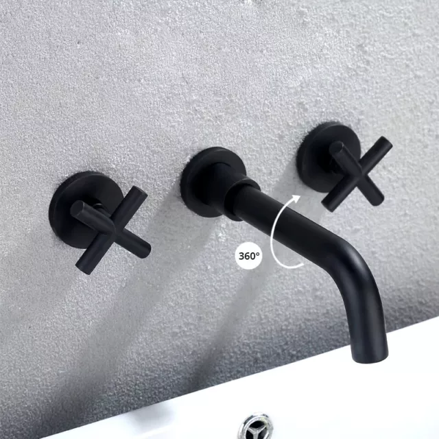 Wall Mounted Bathroom Brass Basin Sink Faucet 2 Handle Mixer Tap Matte Black