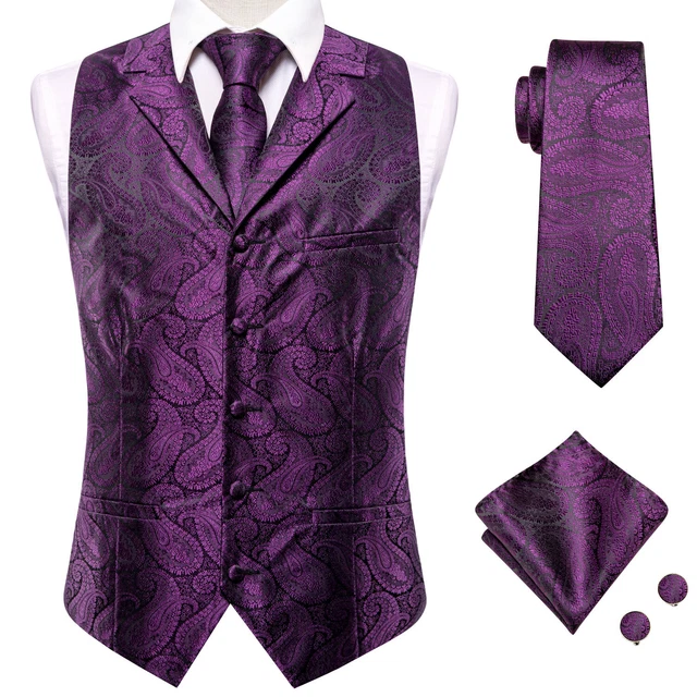 Mens Paisley Waistcoat Casual Wedding Vest Silk Tie Set Casual Formal Tops Suit