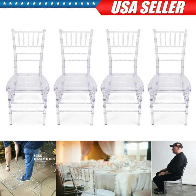 4PCS Crystal Wedding Party Event Stackable Clear Dining Ghost Chiavari Chairs US