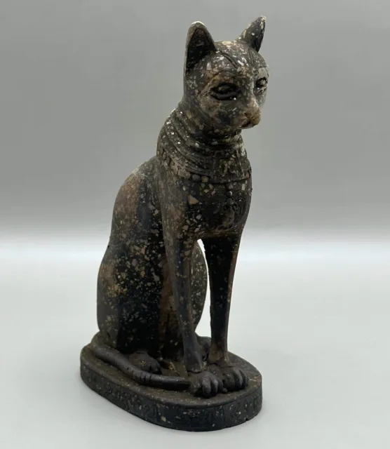museum quality ancient Egyptian Black granite statuette of a bastet