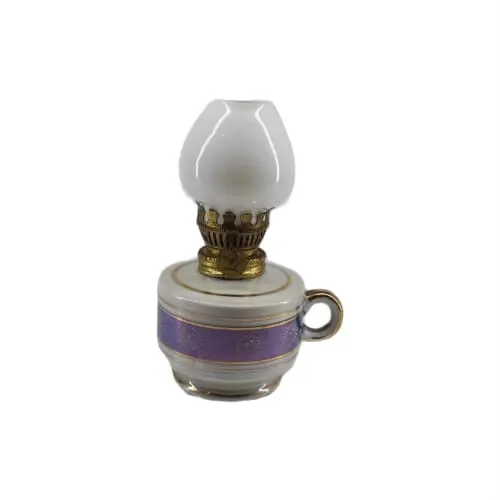 Jolie Lampe A Pétrole Porcelaine Reflet Nacré Décoré Année 60 Vintage