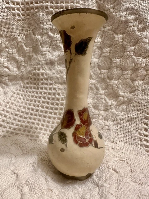 Vintage Brass Hand Painted (with flowers) Enamel Vase Made in India.