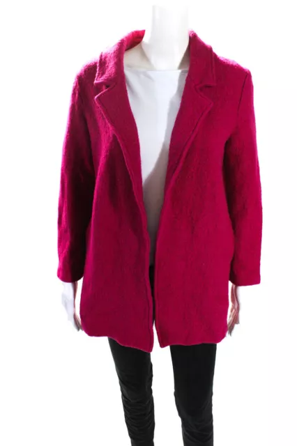 Rachel Zoe Womens Wool Open Front Collar Textured Long Sleeve Jacket Pink Size M