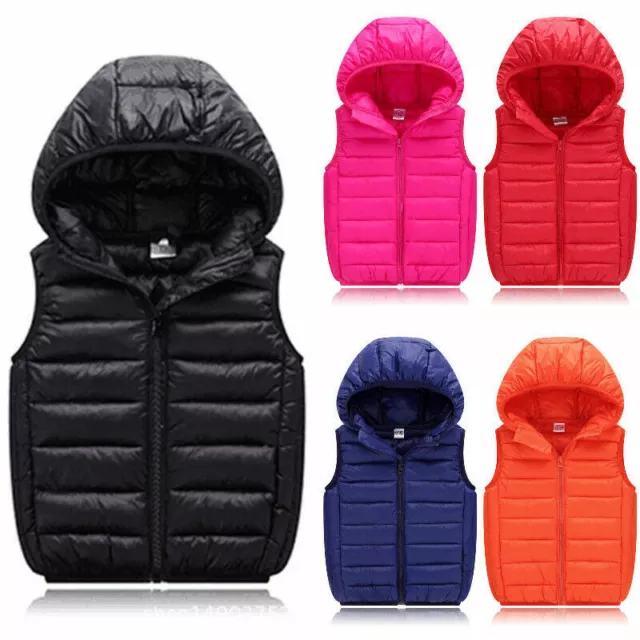 Kid Boys Girls Vest Bodywarmer Gilet Padded Vests Coat Light Jacket Hooded Coat