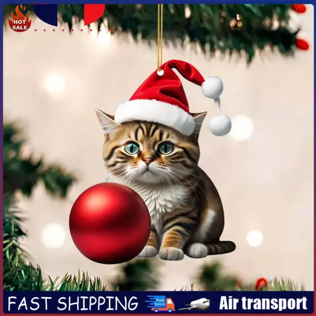 Christmas Cute Hanging Cat Ornaments Acrylic Tree Car Pendant Decorations (E) FR