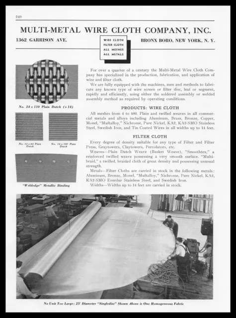 1939 Multi-Metal Wire Cloth Company Inc. Bronx Boro New York NY Vintage Print Ad